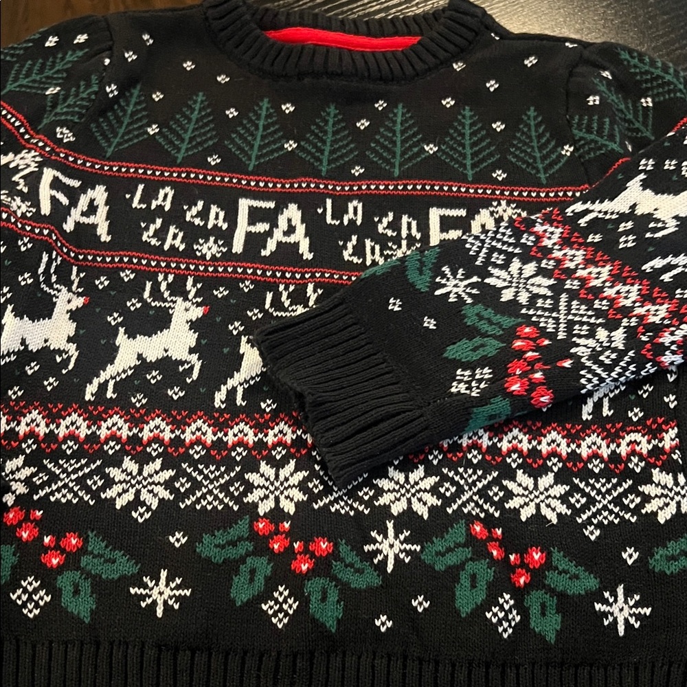 Black Holiday Sweater with Festive Patterns
